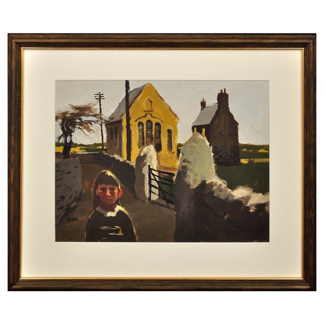 Donald McIntyre, Girl and Chapel, North Wales, 1980s, Oil on Card For Sale