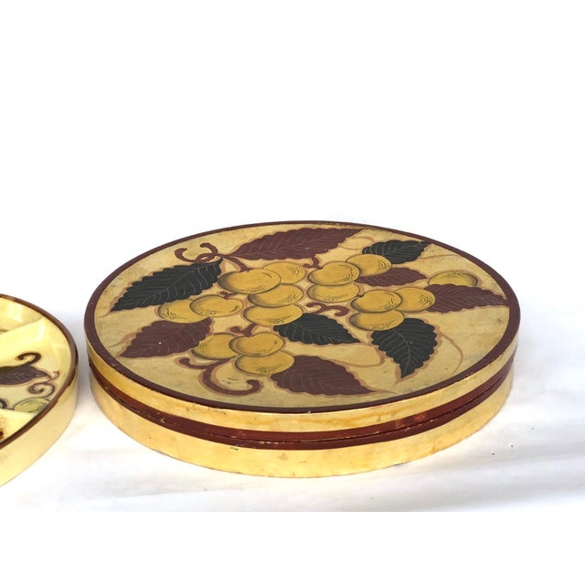 Antique Hand Painted Japanese Ceramic Serving Tray in Decorative Lacquer Box For Sale - Image 10 of 13