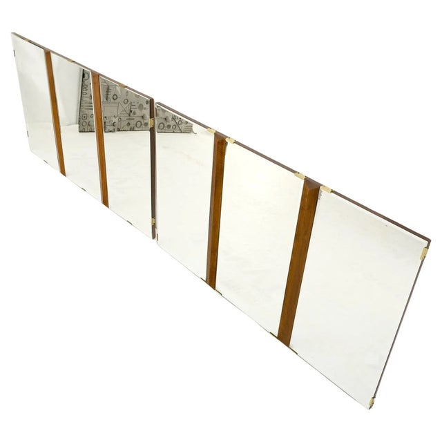 Pair of Mid Century Modern Tripple Beveled Mirrors w/ Walnut Accents