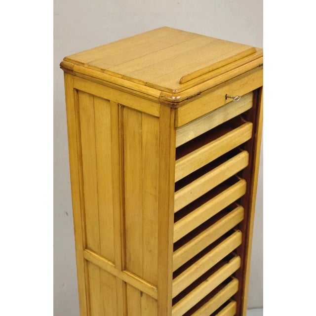 Antique Arts & Crafts Oak & Maple Tambour Shutter Door Lectern Filing Cabinet For Sale - Image 10 of 12