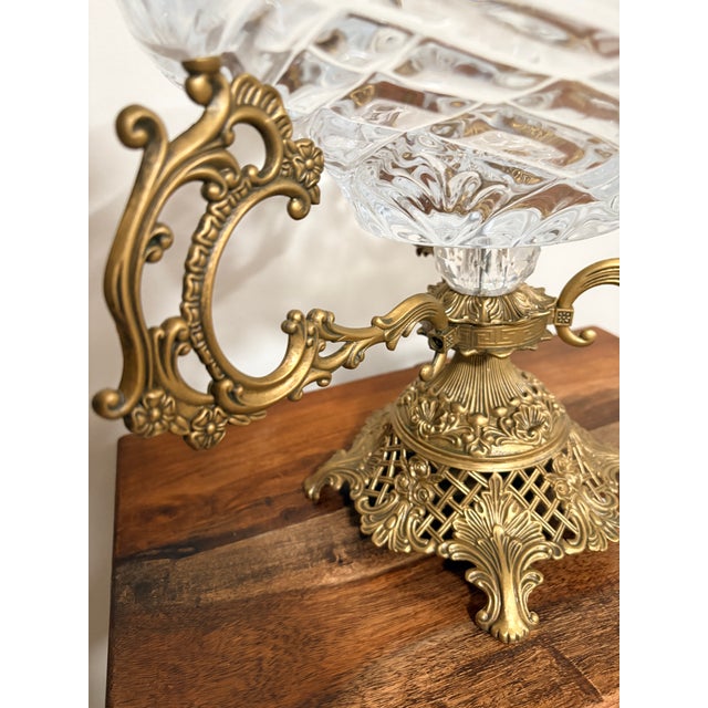 Exquisite Hollywood Regency Brass and Crystal Bowl For Sale - Image 4 of 7