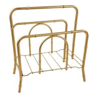 Vintage Hollywood Regency Brass Multi-Tier Magazine Rack For Sale