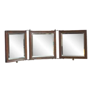 1970s Vintage 3 Fold Mirror With Wooden Baking Floral Design