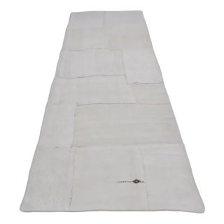 White Handwoven Hemp Runner Rug, 1960s For Sale