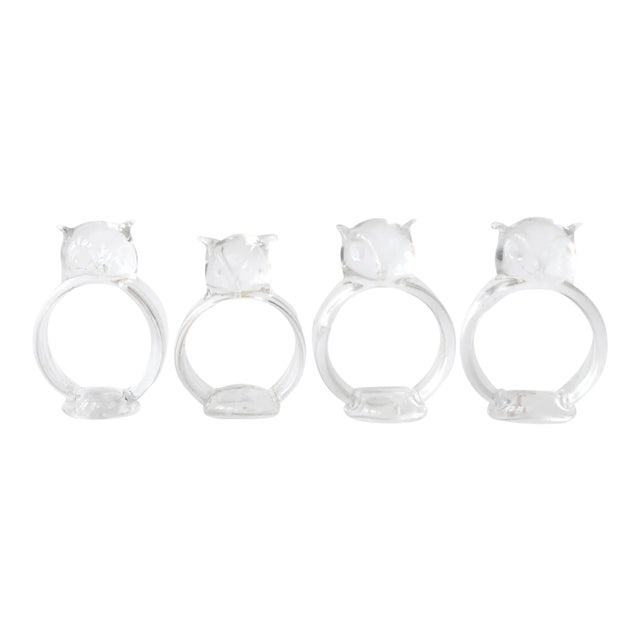 Vintage Owl Blown Glass Napkin Rings - Set of 4 For Sale