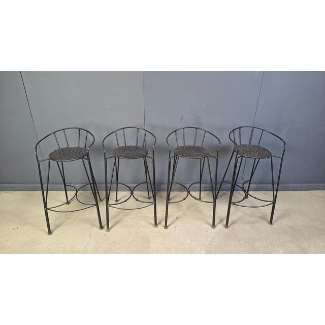 Vintage Wrought Iron and Rattan Bar Stools, 1970s, Set of 4 For Sale - Image 18 of 18