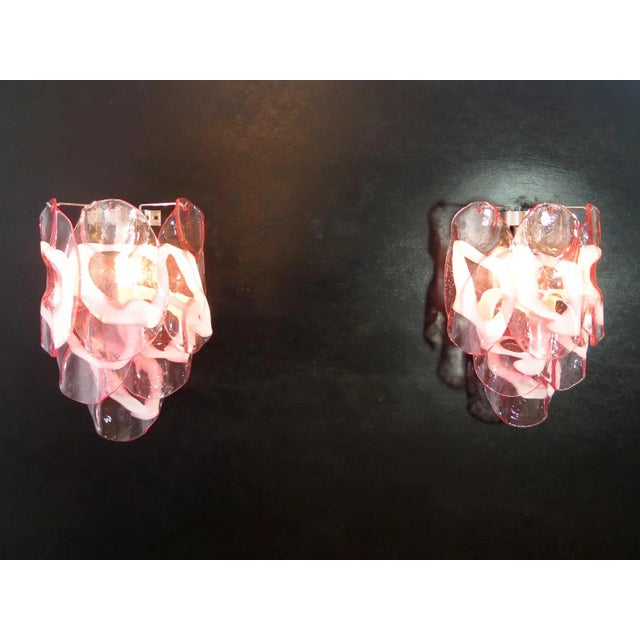 Mid-Century Modern Murano 6 Pink/Rose Lattimo Glass Sconces - a Pair For Sale - Image 3 of 10