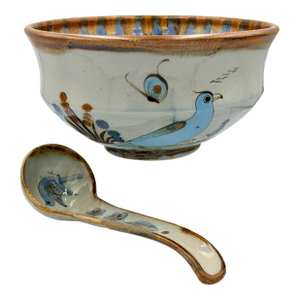 1950s Folk-Art Ken Edwards Palomar Tonala Pottery Hand Painted Punch Bowl W/Ladle