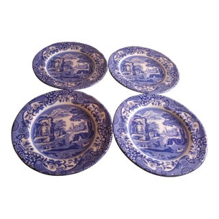 1960s Spode Blue Italian Made in England Plates- Set of 4 For Sale