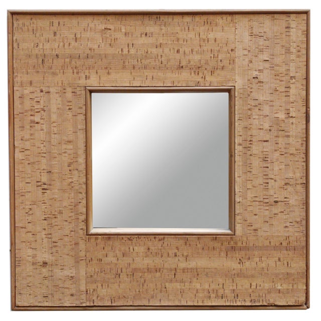 Wood Square Cork Wall Mirror, Italy, 1970s For Sale - Image 7 of 7