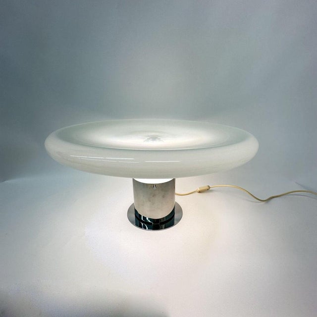 White Large Italian UFO Glass Table Lamp, 1970s For Sale - Image 8 of 18