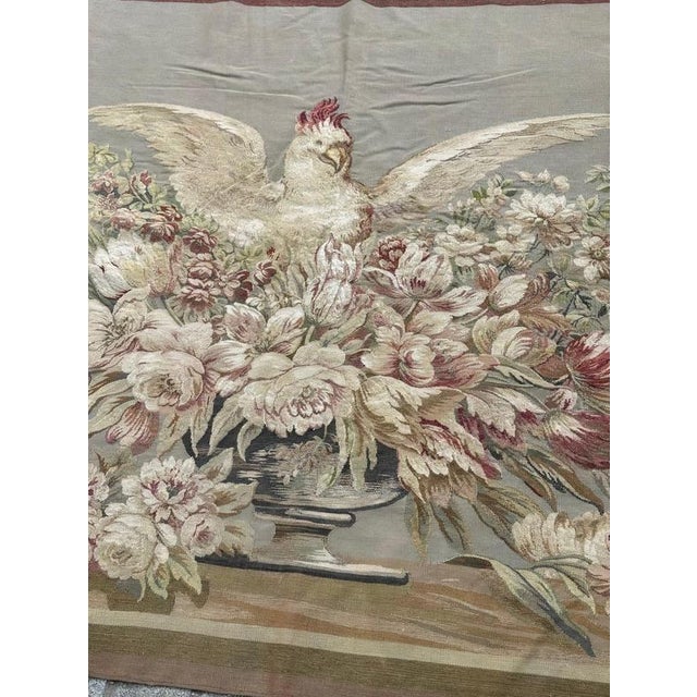Still Life with Winged Rooster Beautiful early 20th-century French Aubusson tapestry, finely handwoven in a luxurious...