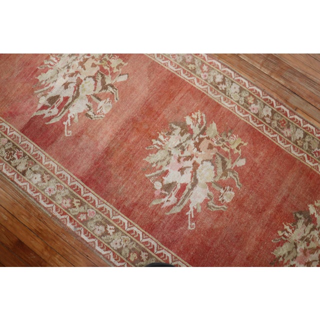 Early 20th Century Melon Red Floral Turkish Ghiordes Runner - 3'5" x 12'7" For Sale - Image 4 of 6