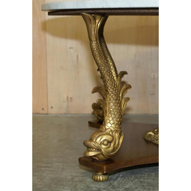 19th Century Italian Gilt Brass & Carrara Marble Dolphin Coffee Table For Sale - Image 5 of 18
