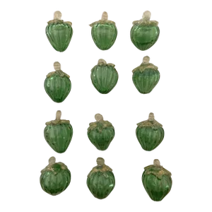 1970s Lot of 12 Vintage Green and Gold Christmas Ball From Made Murano Glass, Italy