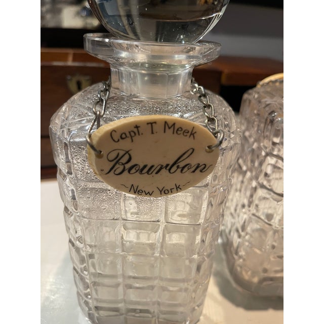Antique Tantalus Decanter Set – Nautical Captain’s Spirits Chest With Cut Crystal Bottles & Historic Maritime Ties- 4 Pieces For Sale - Image 9 of 11