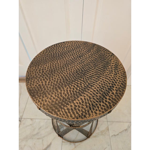 1970s Mid Century Modern X Design Hand Hammered Side Table For Sale - Image 5 of 9