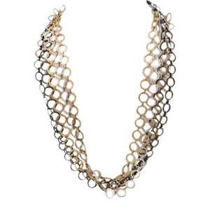 Vintage 1960s Signed Napier Tri-Tone Long Round Link Necklace