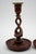 A charming pair of Early Victorian English oak barley twist candlesticks, beautifully turned with classic spiral stems and...