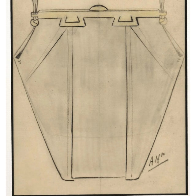 Art Deco 1930s Art Deco French Pocketbook Fashion Design Drawing, Matted For Sale - Image 3 of 5