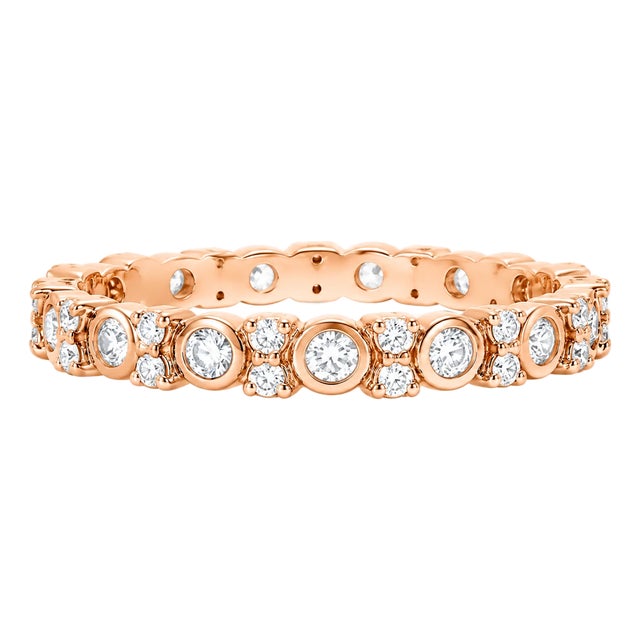 14K Pink Rose Gold Diamond Eternity Wedding Band Ring Estate Designer For Sale