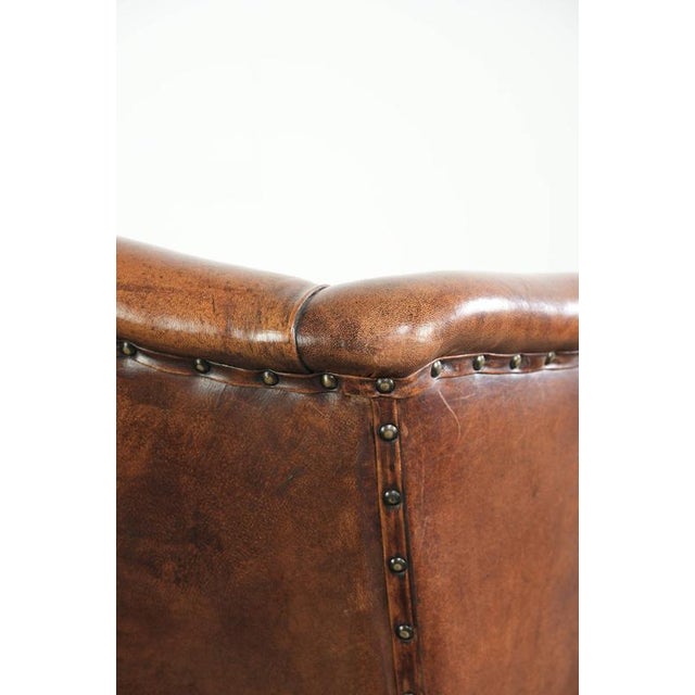 Sheepskin Wing Armchair in Cognac Color For Sale - Image 12 of 13