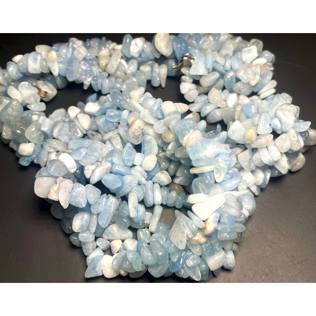 Boho Chic Natural Aquamarine Gemstone Necklace Braided With Sterling Silver Clasp. For Sale - Image 3 of 6