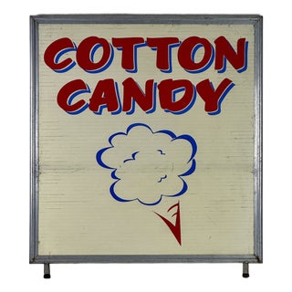 Salvaged Mid 20th Century Fairground "Cotten Candy" Aluminum Sign For Sale