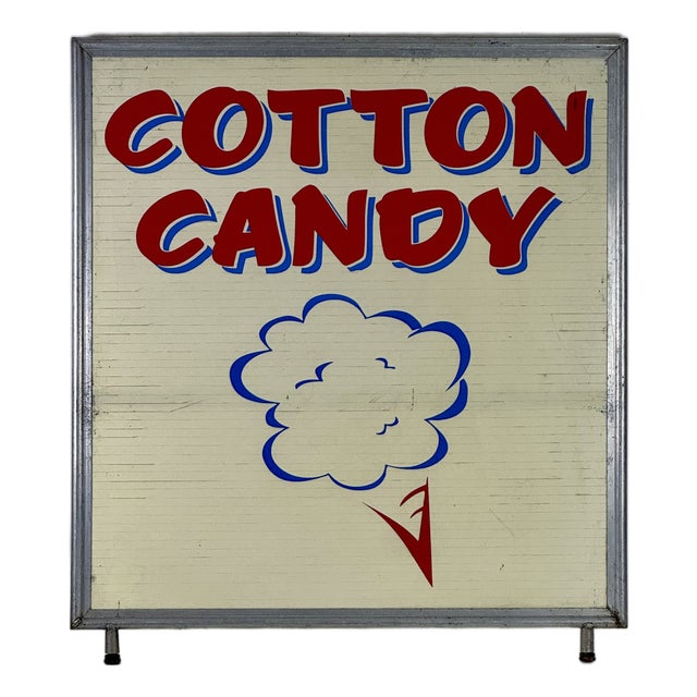 Salvaged Mid 20th Century Fairground "Cotten Candy" Aluminum Sign For Sale