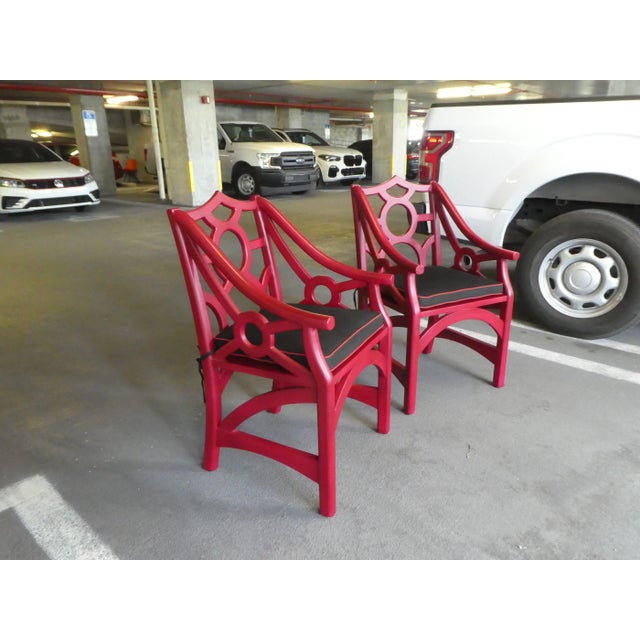 Grandinroad Red Chinese Chippendale Arm Chairs - a Pair For Sale - Image 4 of 13