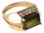 Mid 20th Century Estate 18k Gold Green Tourmaline Emerald Cut Diamond Pave Modernist Ring, Size 6.25 For Sale