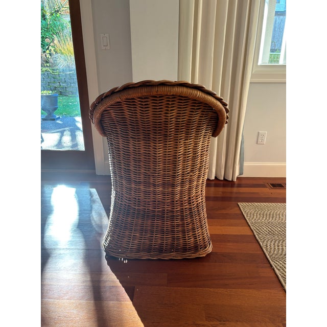 Shabby Chic 1960s Vintage Cottage Wicker Braided Rattan Arm Chairs With New Upholstery - Set of 2 For Sale - Image 3 of 10