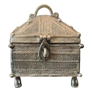 Antique Dokra Brass Treasure Trinket Box For Sale