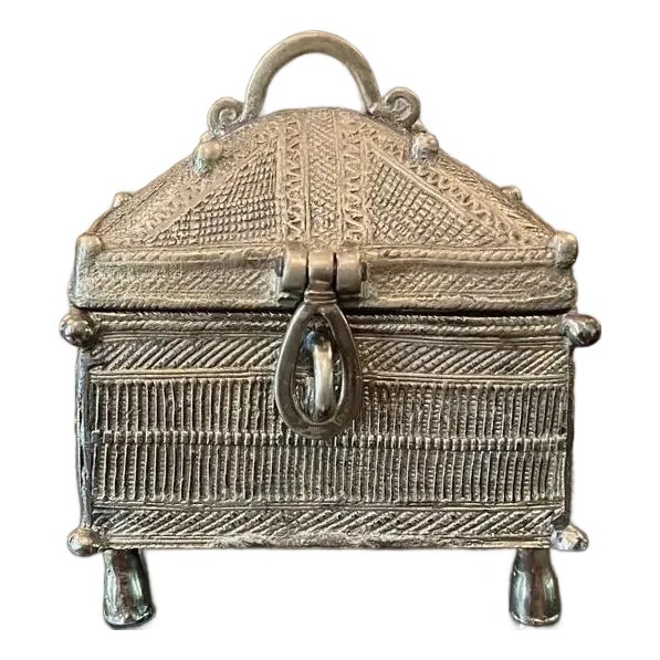 Antique Dokra Brass Treasure Trinket Box For Sale