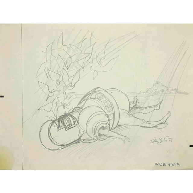 Knight is an original drawing in pencil realized by Leo Guida in 1972. Good condition. Leo Guida (1992 - 2017). Sensitive...