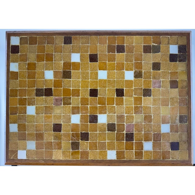 Danish Modern Mid-Century Mosaic Tile Top Side Table With Tapered Legs & Brass Sabots For Sale In Little Rock - Image 6 of 9
