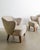A rare and early scandinavian mid century modern sculptural armchairs model "ingeborg" in beech wood and the original wool...