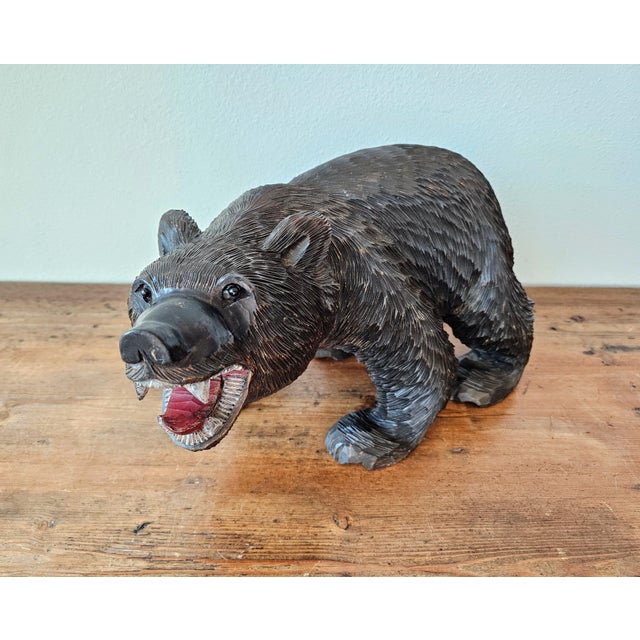 Brown Large Antique Swiss Black Forest Bear Statue Folk Art Wood Carving For Sale - Image 8 of 12