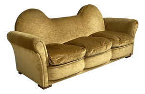 Mid-Century Modern Italian Yellow Velvet Sofa by Tito Agnoli for Poltrona Frau, 1950s