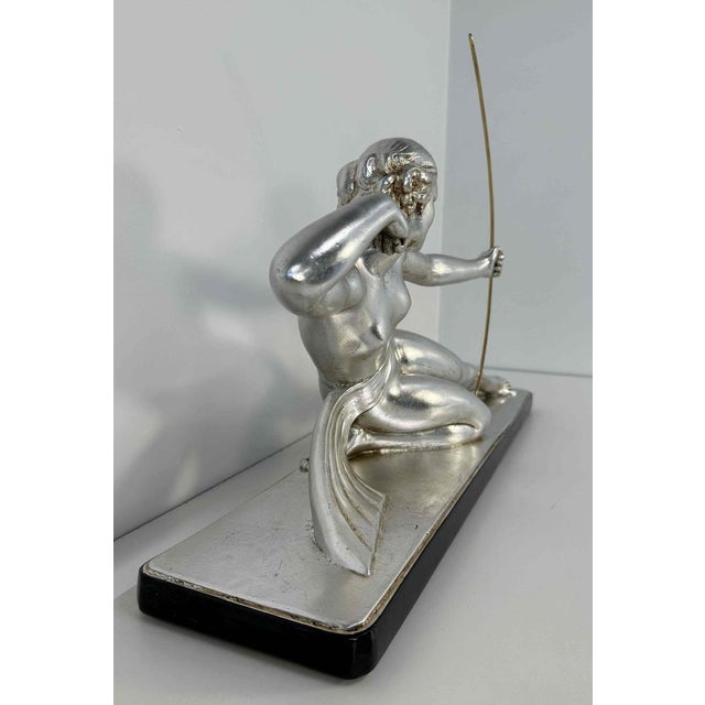 Salvatore Melani, Art Deco Diana the Huntress Sculpture, Silver Leaf Sculpture, 1930s For Sale - Image 6 of 13