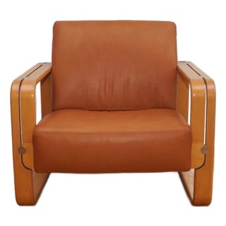 Vintage Stoll Giroflex Leather and Wood Arm Chair For Sale
