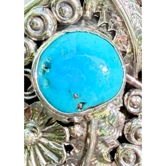 1980s Harry B. Yazzie Navajo Sterling Silver & Turquoise Floral Cuff Bracelet For Sale - Image 10 of 10