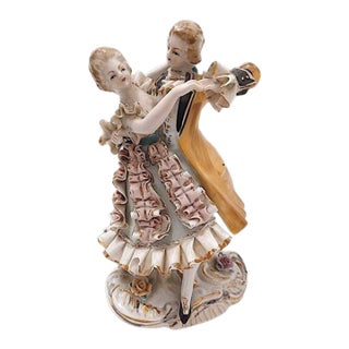 Antique German Amorous Dancing Couple Porcelain Figurine Waltz Beethovan Ca 1890 For Sale