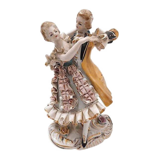 Antique German Amorous Dancing Couple Porcelain Figurine Waltz Beethovan Ca 1890 For Sale