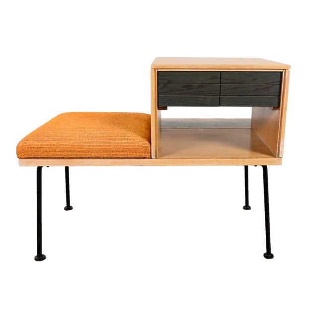 Vintage Mid-Century Modern Mengel Limed & Cerused Oak Telephone Bench by Raymond Loewy For Sale