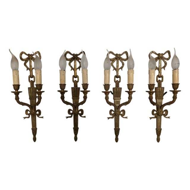 Louis XVI Style Bronze Wall Lamps, 1940s, Set of 4 For Sale