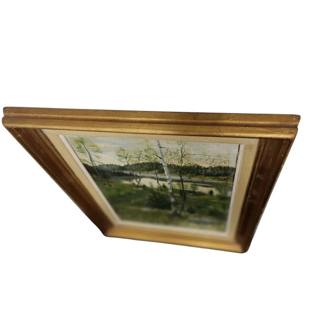 Wood 1930s European Landscape Oil Painting, 12.5" × 15.75", Nordic Romantic Style For Sale - Image 7 of 13