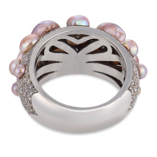 Mid 20th Century Monili Natural Pearl Diamond Platinum Cluster Ring, Size 6.5 For Sale In Los Angeles - Image 6 of 6
