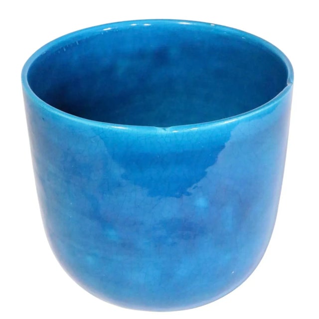 Blue Vintage French Blue Craquelure Vase For Sale - Image 8 of 13