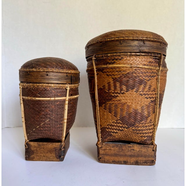 Pair of Vintage Tingkop Handwoven Indigenous Lidded Baskets by Pala'wan People For Sale In Los Angeles - Image 6 of 12